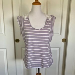 Threads Crochet Back Striped Top Size L